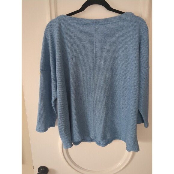 J. Jill Wearever Collection Top LG Blue Boat Neck Waffle Weave 3/4 Sleeve - Picture 2 of 12